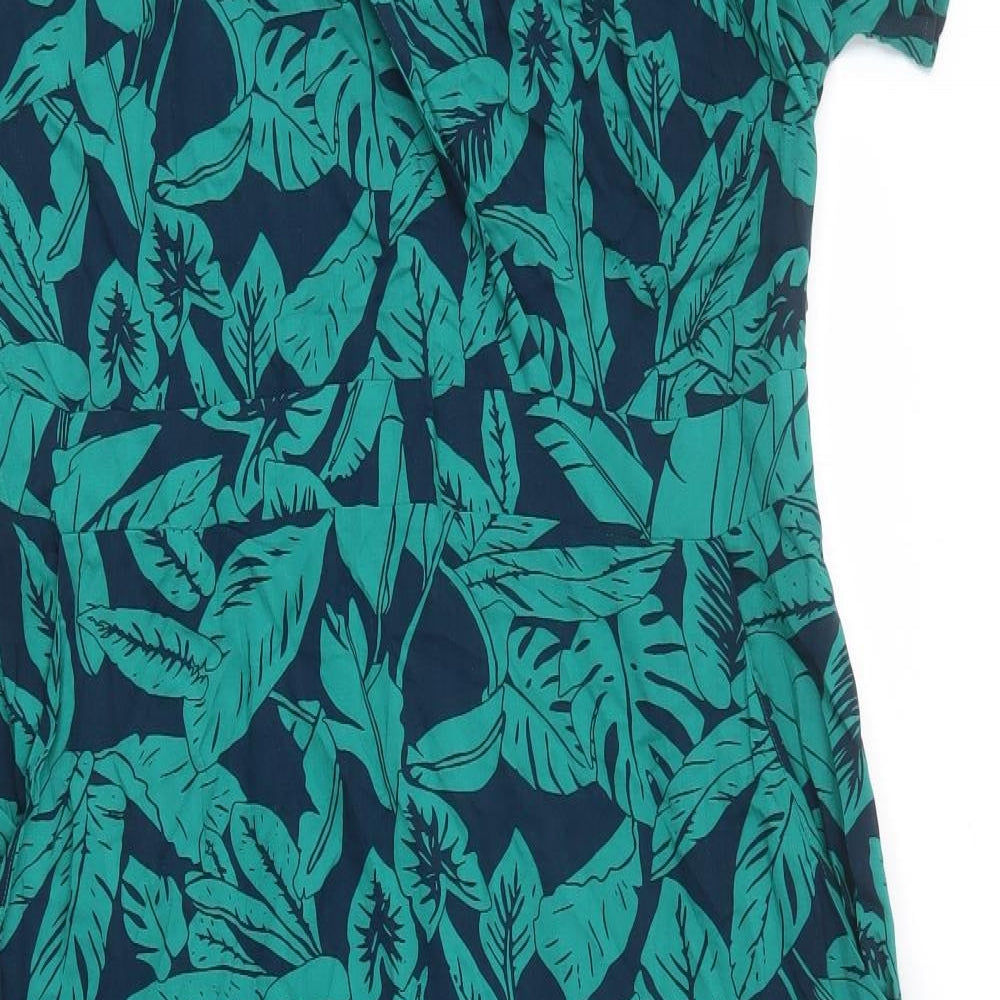 Bravissimo Womens Green Geometric Viscose Maxi Size 18 V-Neck Zip - Leaf Print, Side Slits