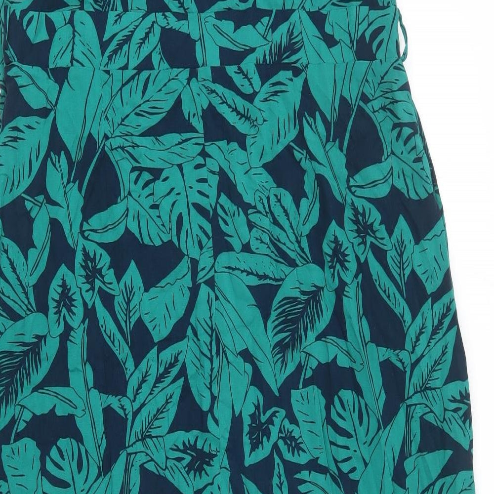 Bravissimo Womens Green Geometric Viscose Maxi Size 18 V-Neck Zip - Leaf Print, Side Slits