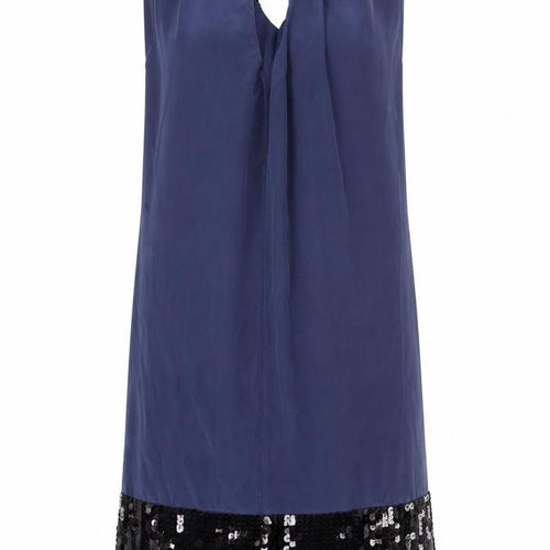 Coast Womens Blue Silk Sheath Size 6 Round Neck Tie - Sequins, Keyhole Cut Out