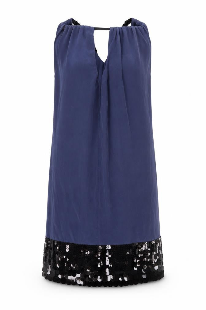 Coast Womens Blue Silk Sheath Size 6 Round Neck Tie - Sequins, Keyhole Cut Out