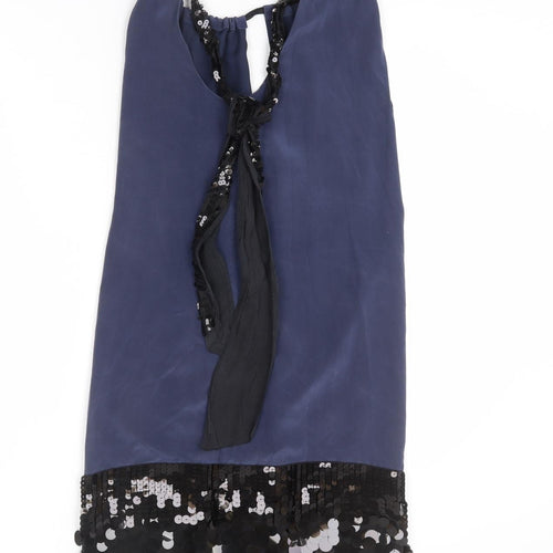 Coast Womens Blue Silk Sheath Size 6 Round Neck Tie - Sequins, Keyhole Cut Out