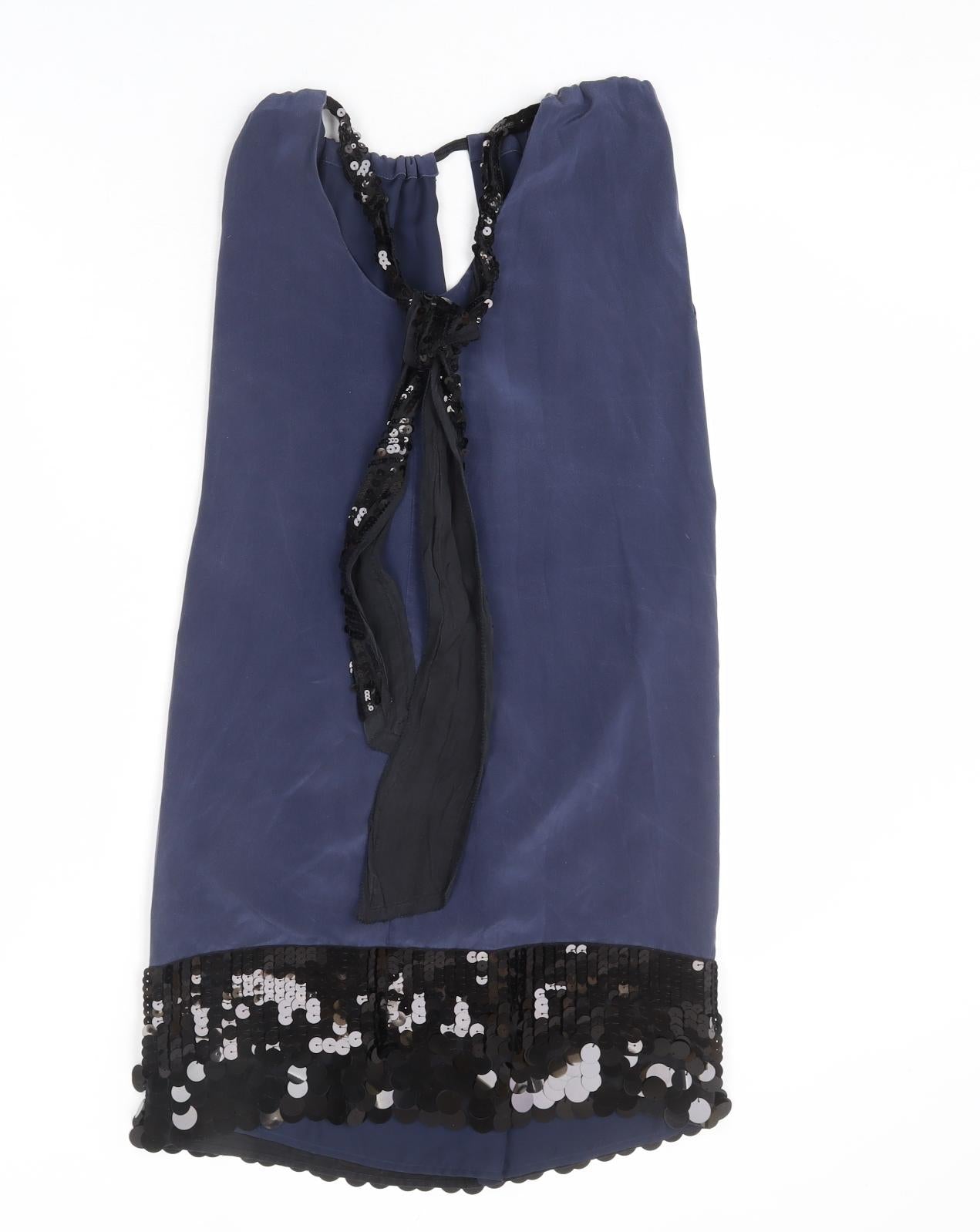 Coast Womens Blue Silk Sheath Size 6 Round Neck Tie - Sequins, Keyhole Cut Out