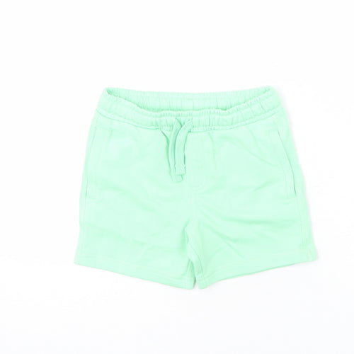 Marks and Spencer Boys Green Cotton Sweat Shorts Size 4-5 Years Regular Drawstring