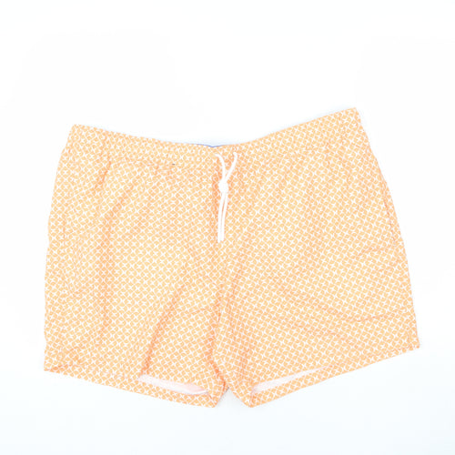 Marks and Spencer Mens Orange Geometric Polyester Bermuda Shorts Size 3XL L6 in Regular Drawstring