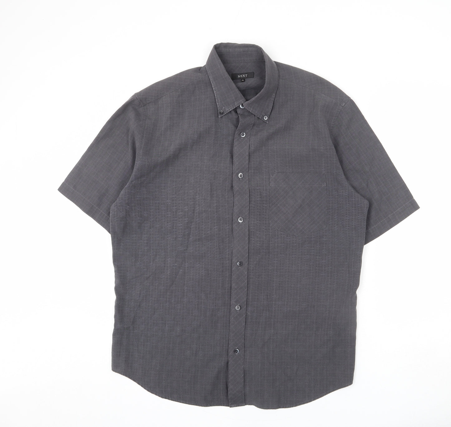 NEXT Mens Grey Plaid Viscose Button-Up Size XL Collared Button