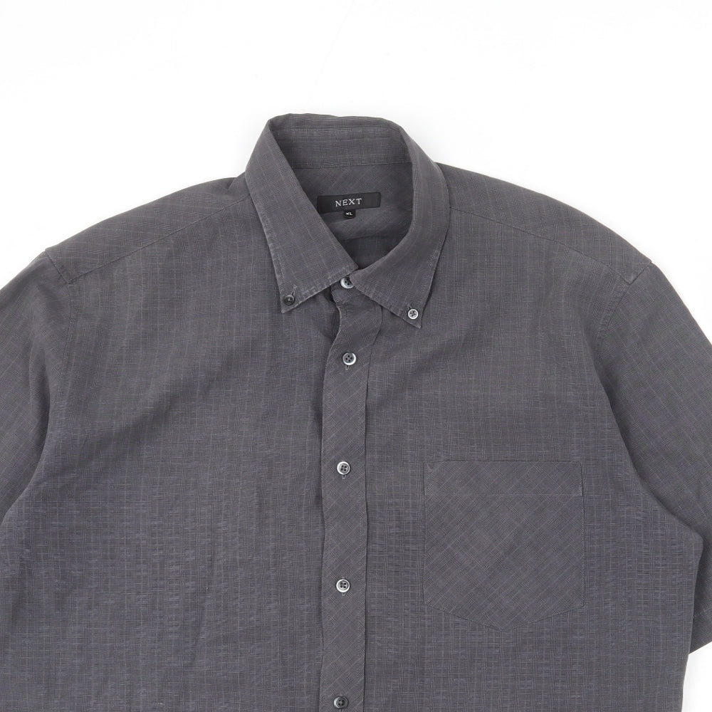 NEXT Mens Grey Plaid Viscose Button-Up Size XL Collared Button