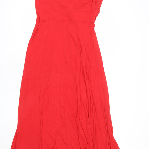 Phase Eight Womens Red Viscose Maxi Size 18 V-Neck Pullover - Knot Front