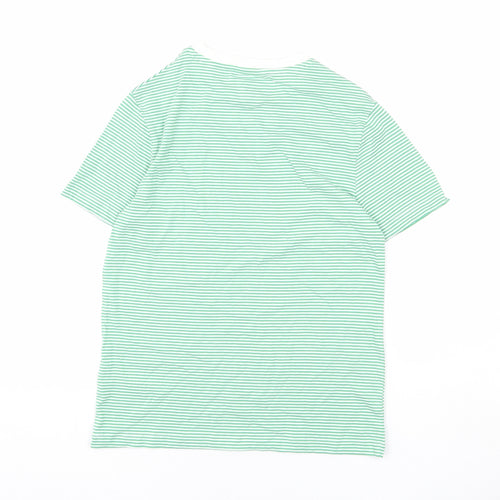 Marks and Spencer Boys Green Striped Cotton Basic T-Shirt Size 10-11 Years Round Neck Pullover