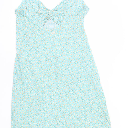 Marks and Spencer Womens Black Floral Viscose Slip Dress Size 16 V-Neck Pullover