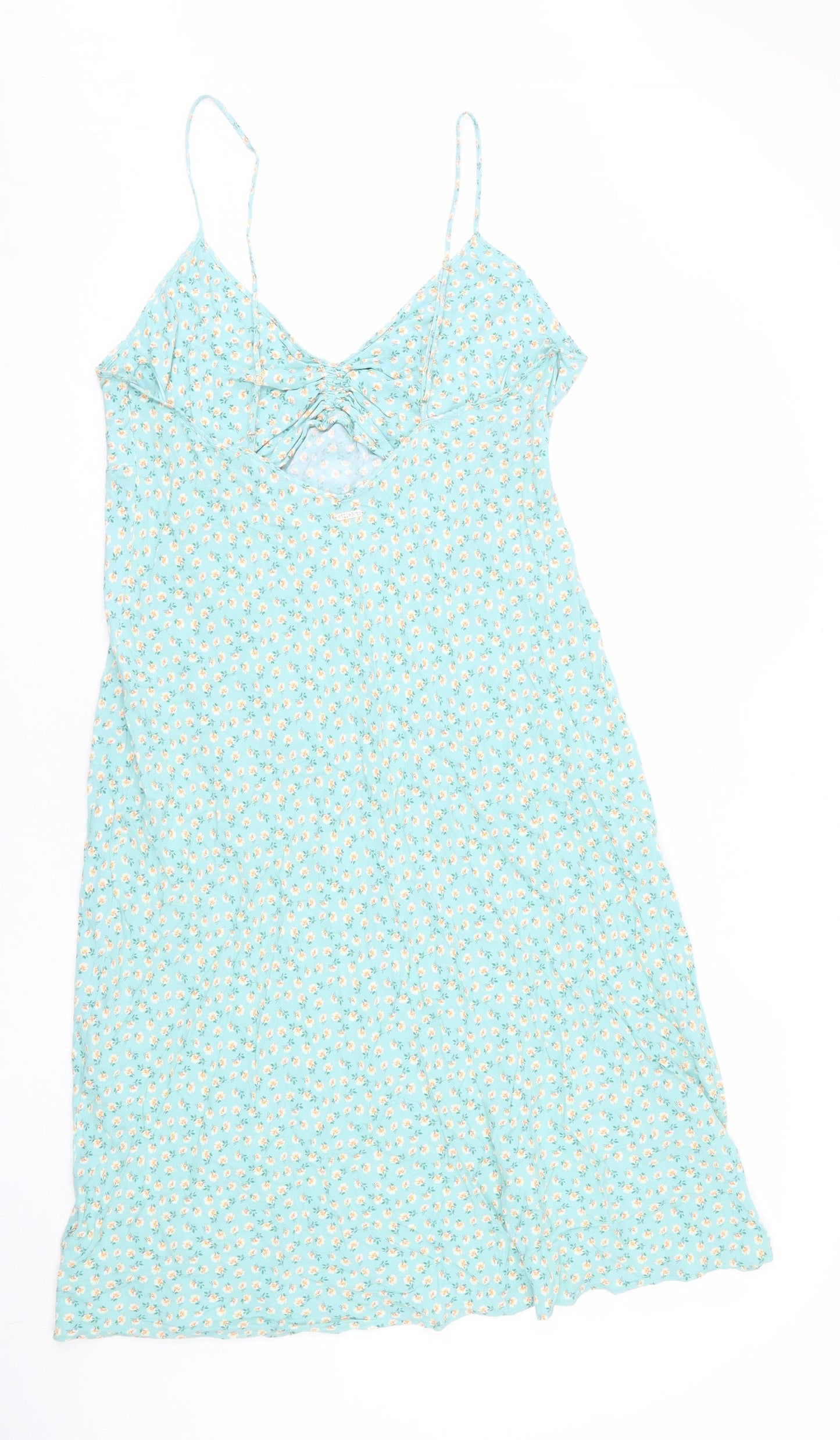 Marks and Spencer Womens Black Floral Viscose Slip Dress Size 16 V-Neck Pullover