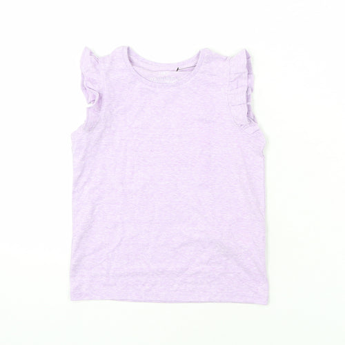 Marks and Spencer Girls Purple Cotton Basic T-Shirt Size 4-5 Years Round Neck Pullover - Ruffle Detail