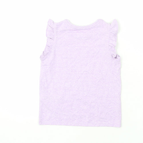 Marks and Spencer Girls Purple Cotton Basic T-Shirt Size 4-5 Years Round Neck Pullover - Ruffle Detail