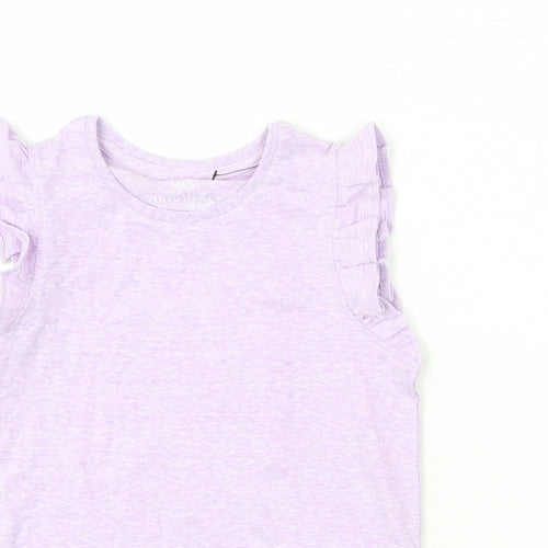 Marks and Spencer Girls Purple Cotton Basic T-Shirt Size 4-5 Years Round Neck Pullover - Ruffle Detail