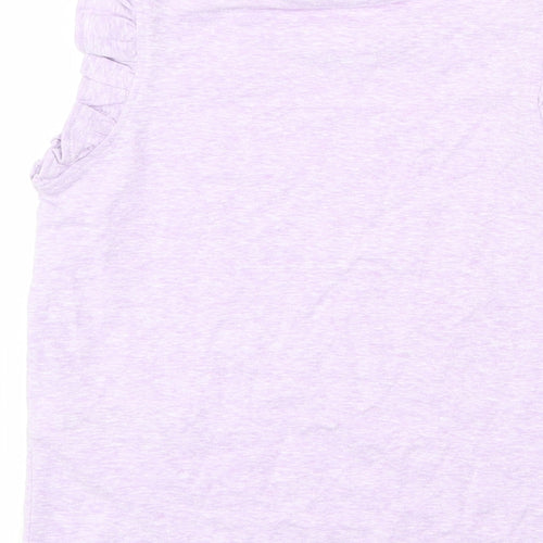 Marks and Spencer Girls Purple Cotton Basic T-Shirt Size 4-5 Years Round Neck Pullover - Ruffle Detail