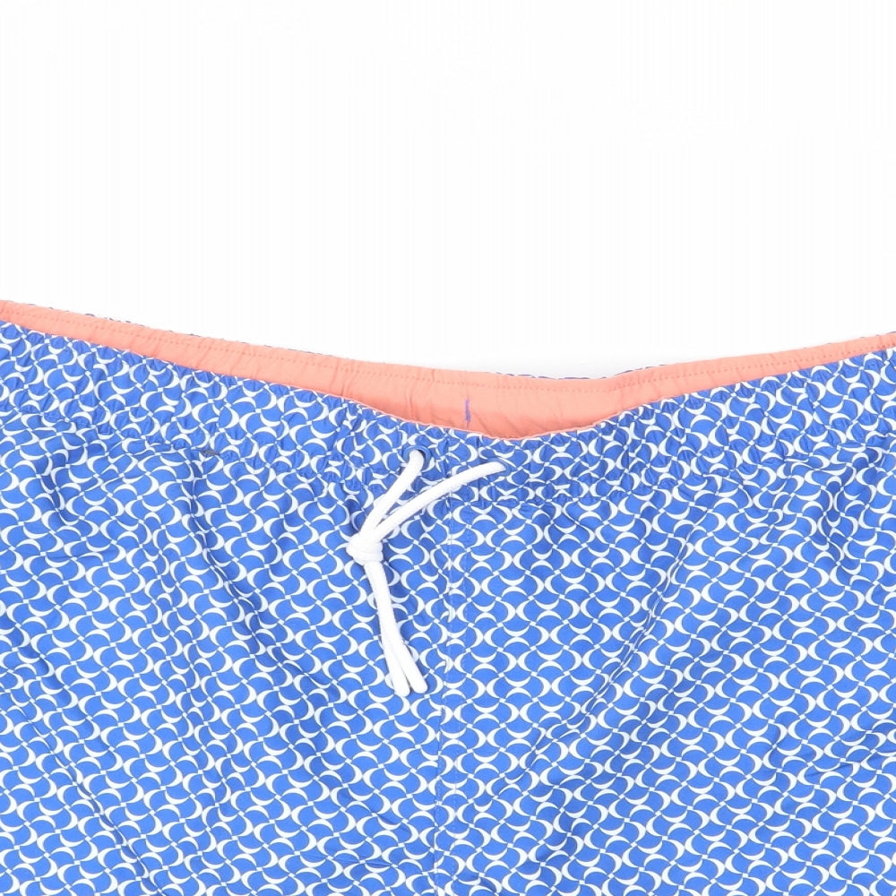 Marks and Spencer Mens Blue Geometric Polyester Bermuda Shorts Size 3XL L6 in Regular Drawstring
