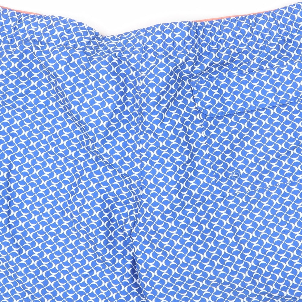 Marks and Spencer Mens Blue Geometric Polyester Bermuda Shorts Size 3XL L6 in Regular Drawstring