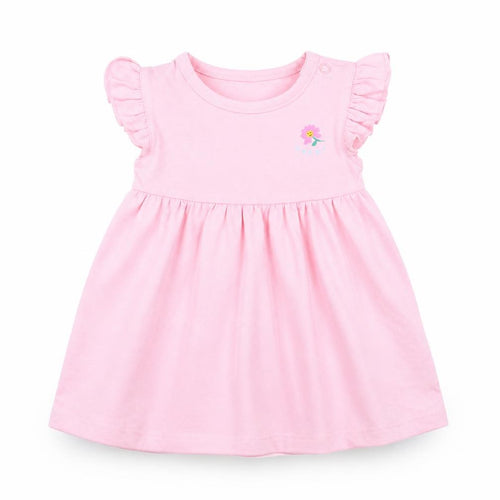 Marks and Spencer Girls Pink 100% Cotton A-Line Size 3-6 Months Round Neck Snap - Ruffle Detail, Happy, Flower