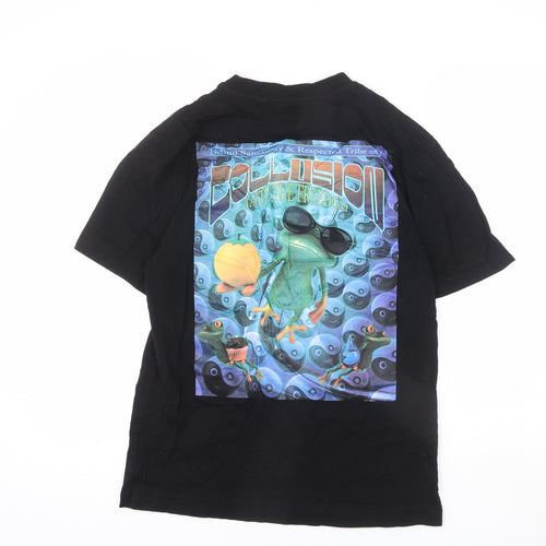 collus Mens Black Polyester T-Shirt Size XS Round Neck - Frog, Taste The Freedom