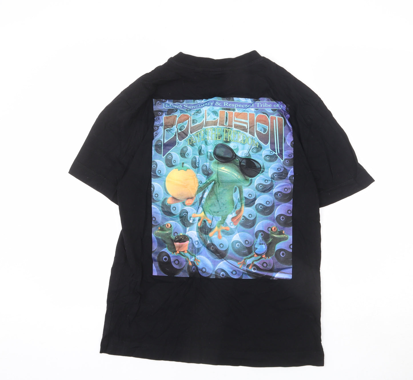 collus Mens Black Polyester T-Shirt Size XS Round Neck - Frog, Taste The Freedom