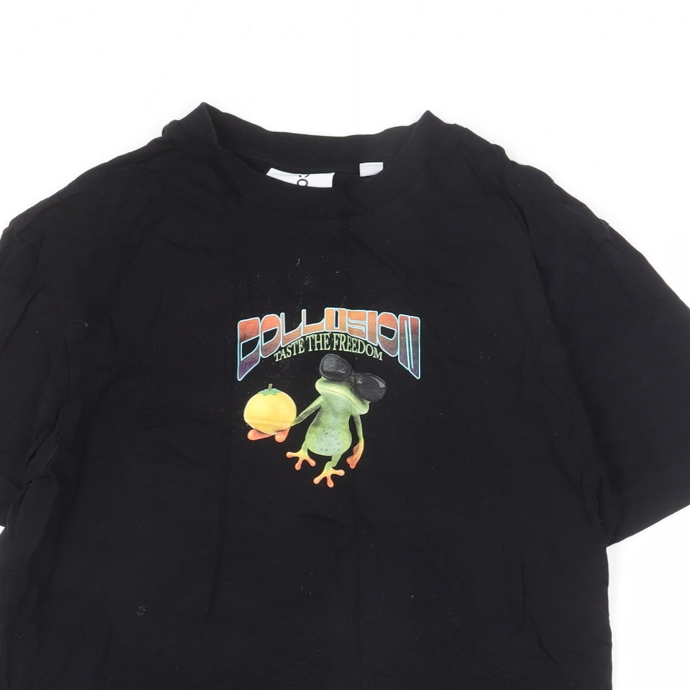 collus Mens Black Polyester T-Shirt Size XS Round Neck - Frog, Taste The Freedom