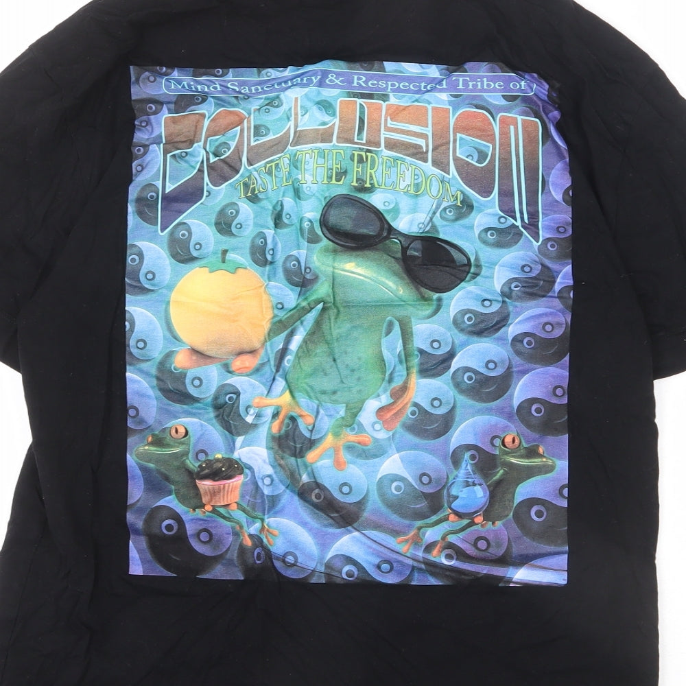 collus Mens Black Polyester T-Shirt Size XS Round Neck - Frog, Taste The Freedom