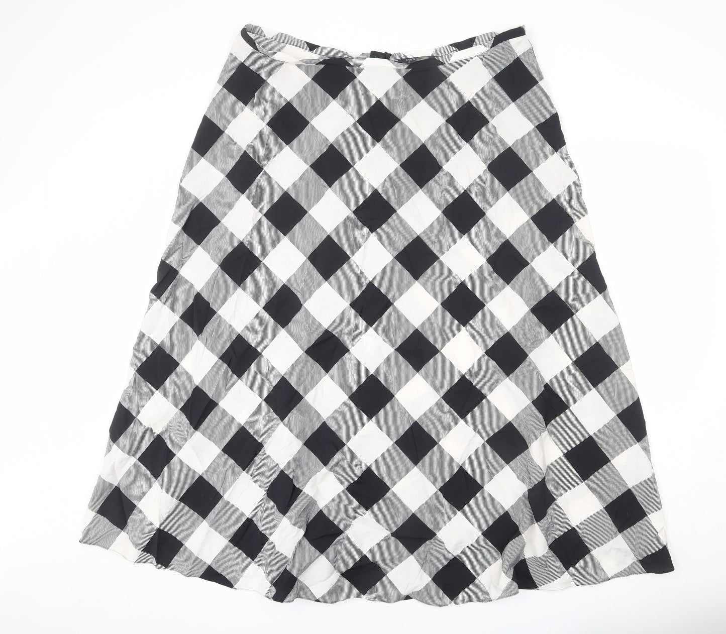 Marks and Spencer Womens Black Check Viscose Swing Skirt Size 22 Zip