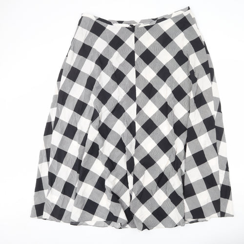 Marks and Spencer Womens Black Check Viscose Swing Skirt Size 22 Zip