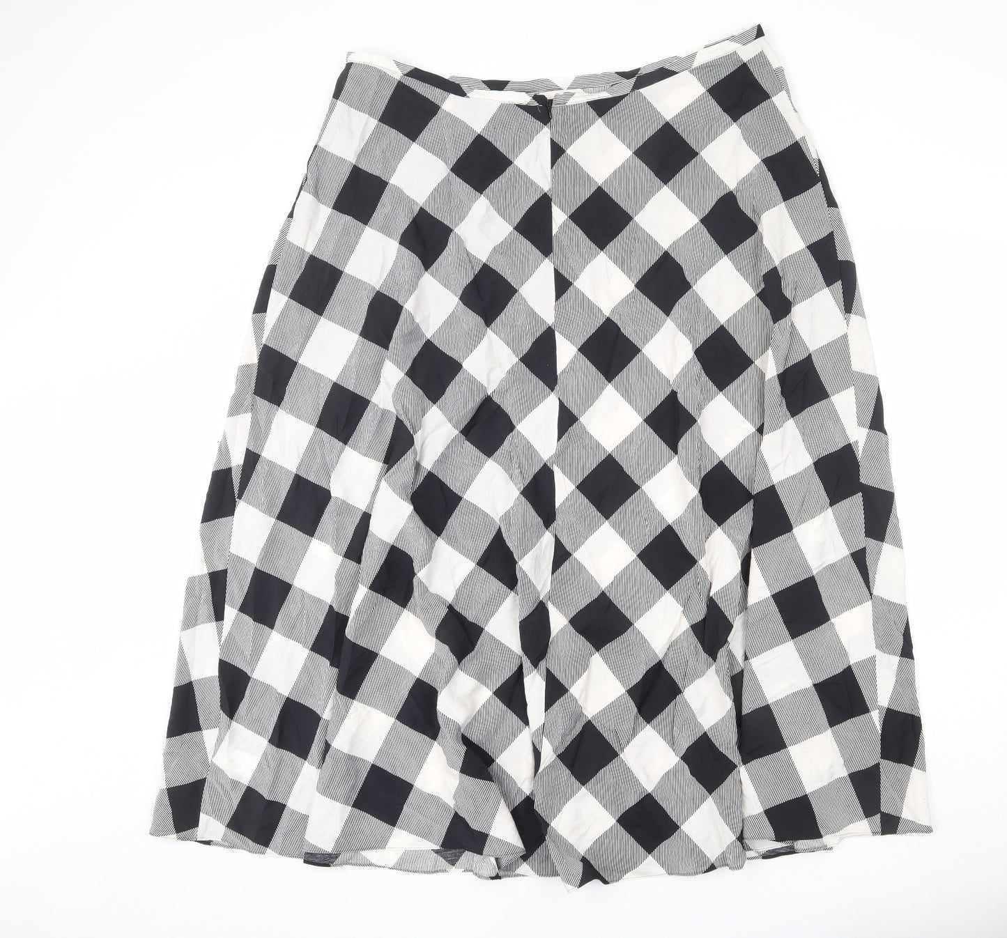 Marks and Spencer Womens Black Check Viscose Swing Skirt Size 22 Zip