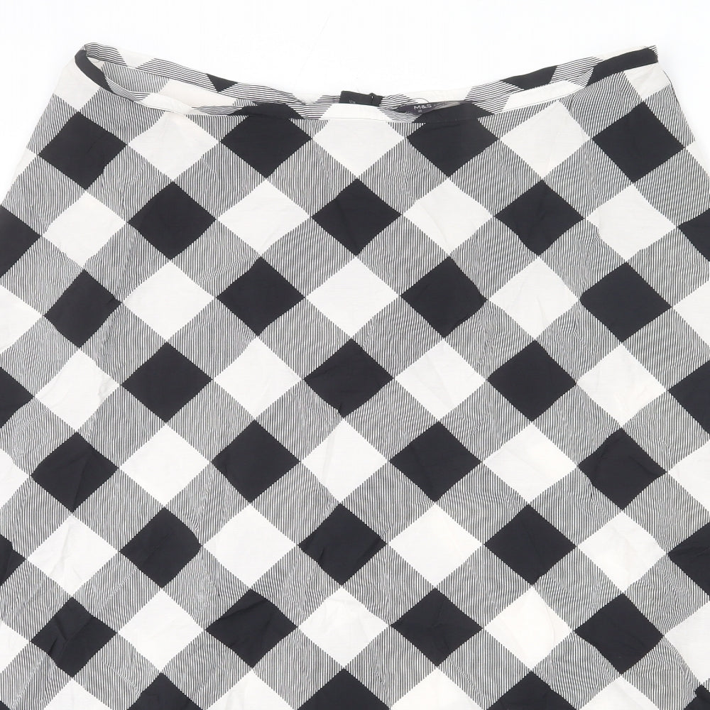 Marks and Spencer Womens Black Check Viscose Swing Skirt Size 22 Zip