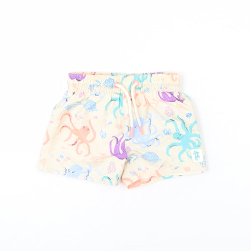 Marks and Spencer Boys Beige Geometric Polyester Cropped Trousers Size 3-6 Months Drawstring - Octopus, Swim Shorts