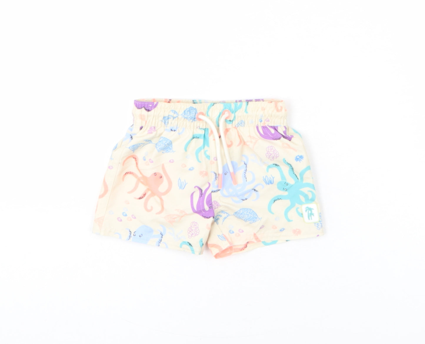 Marks and Spencer Boys Beige Geometric Polyester Cropped Trousers Size 3-6 Months Drawstring - Octopus, Swim Shorts