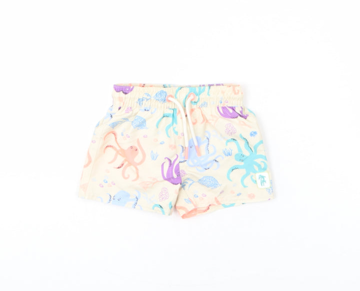 Marks and Spencer Boys Beige Geometric Polyester Cropped Trousers Size 3-6 Months Drawstring - Octopus, Swim Shorts
