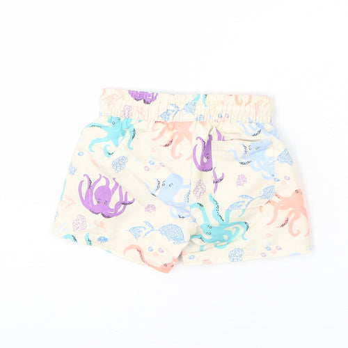Marks and Spencer Boys Beige Geometric Polyester Cropped Trousers Size 3-6 Months Drawstring - Octopus, Swim Shorts