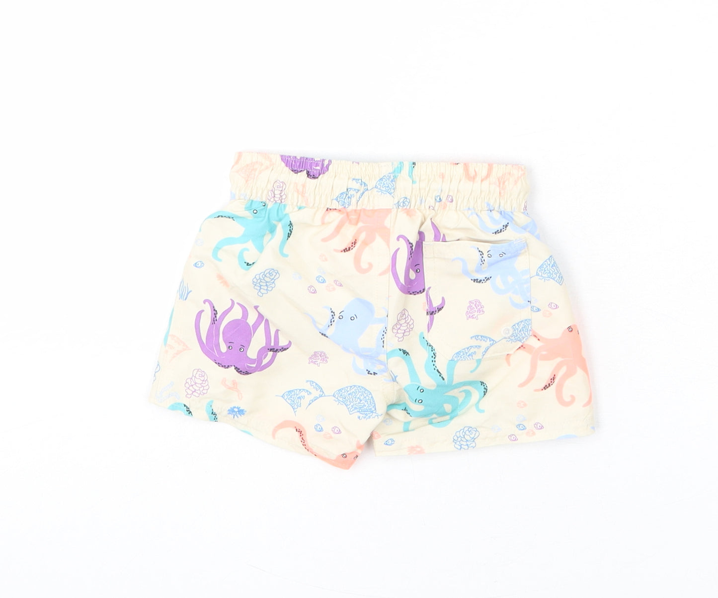 Marks and Spencer Boys Beige Geometric Polyester Cropped Trousers Size 3-6 Months Drawstring - Octopus, Swim Shorts