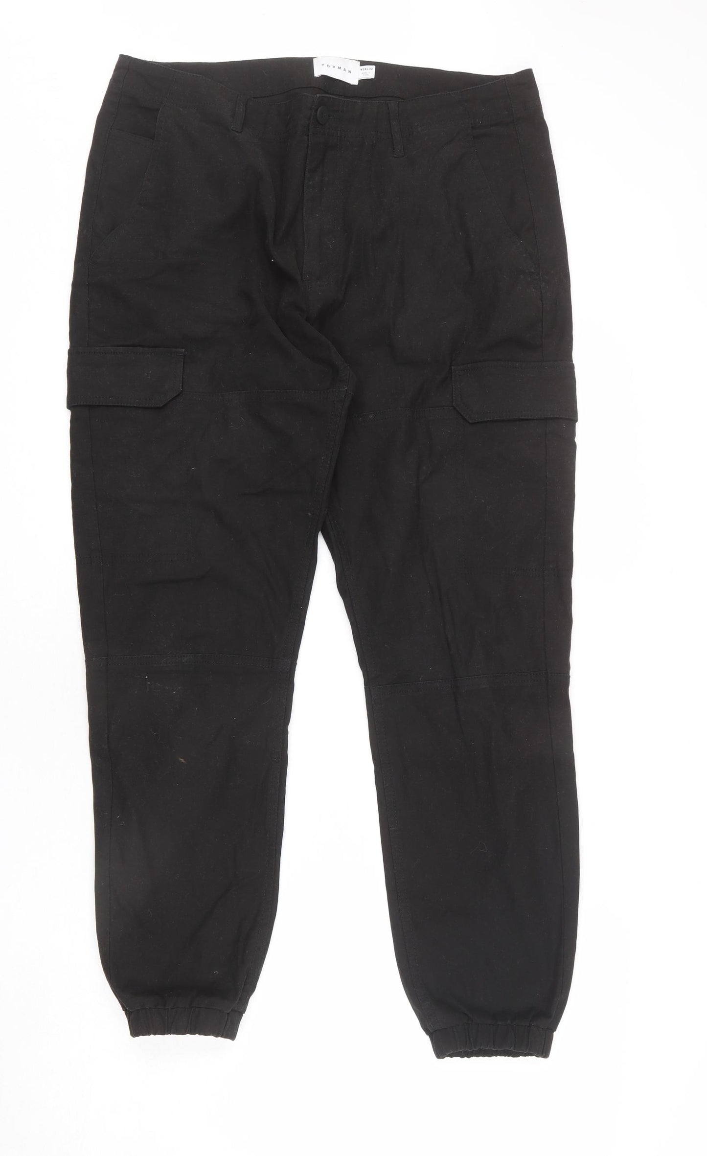 Topman Mens Black Cotton Cropped Trousers Size 34 in L32 in Regular Zip