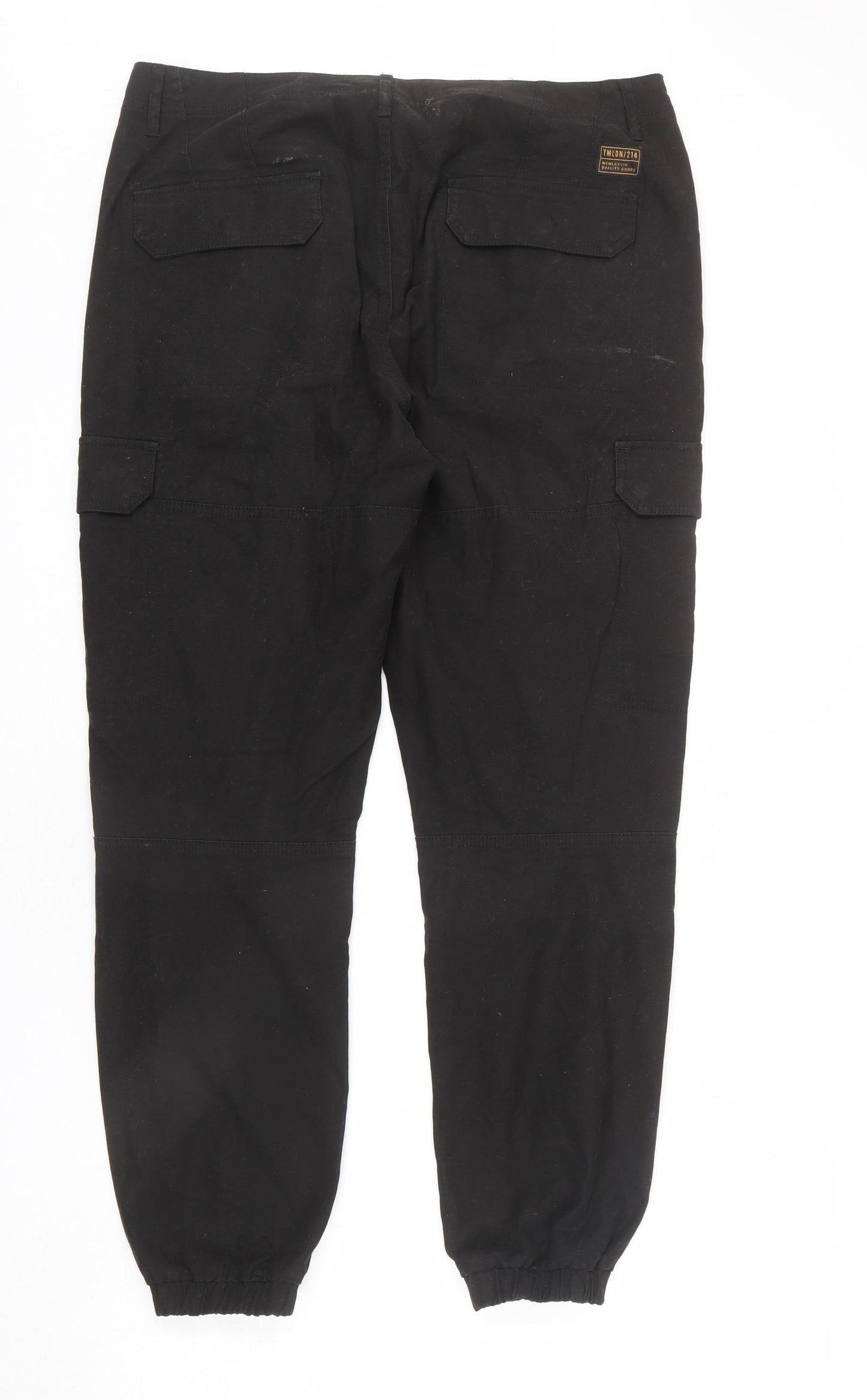 Topman Mens Black Cotton Cropped Trousers Size 34 in L32 in Regular Zip