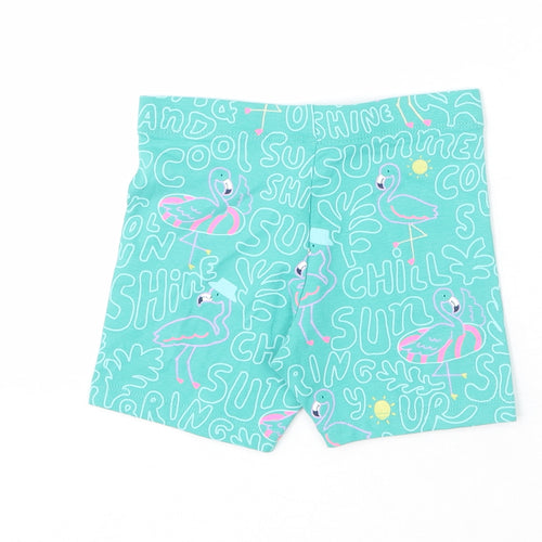 Marks and Spencer Girls Green Geometric Cotton Biker Shorts Size 3-4 Years Regular - Flamingo, Sunshine, Chill, Sun