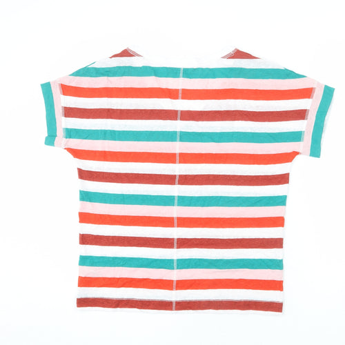 Marks and Spencer Womens Multicoloured Striped Linen Basic T-Shirt Size 10 V-Neck