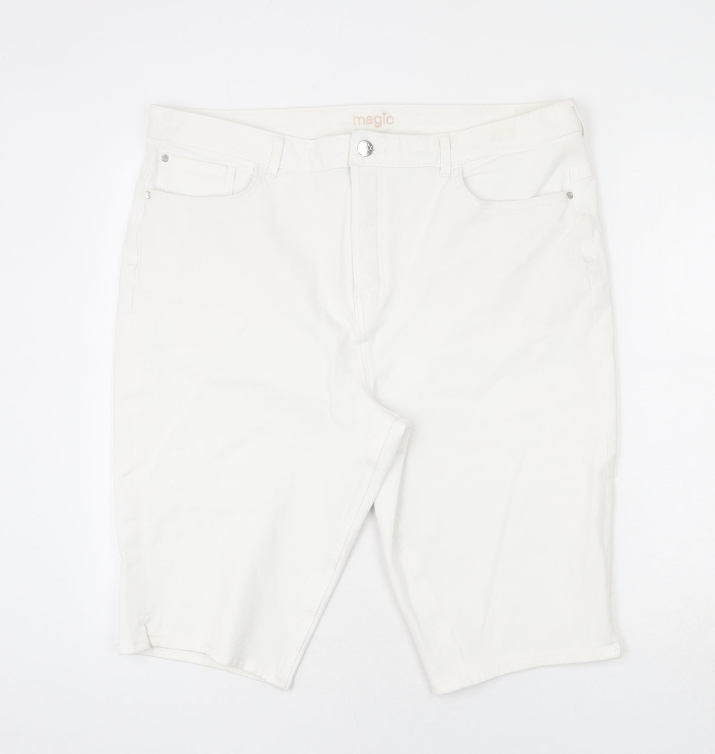 Marks and Spencer Womens White Cotton Bermuda Shorts Size 20 L14 in Regular Zip