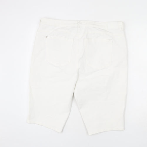 Marks and Spencer Womens White Cotton Bermuda Shorts Size 20 L14 in Regular Zip