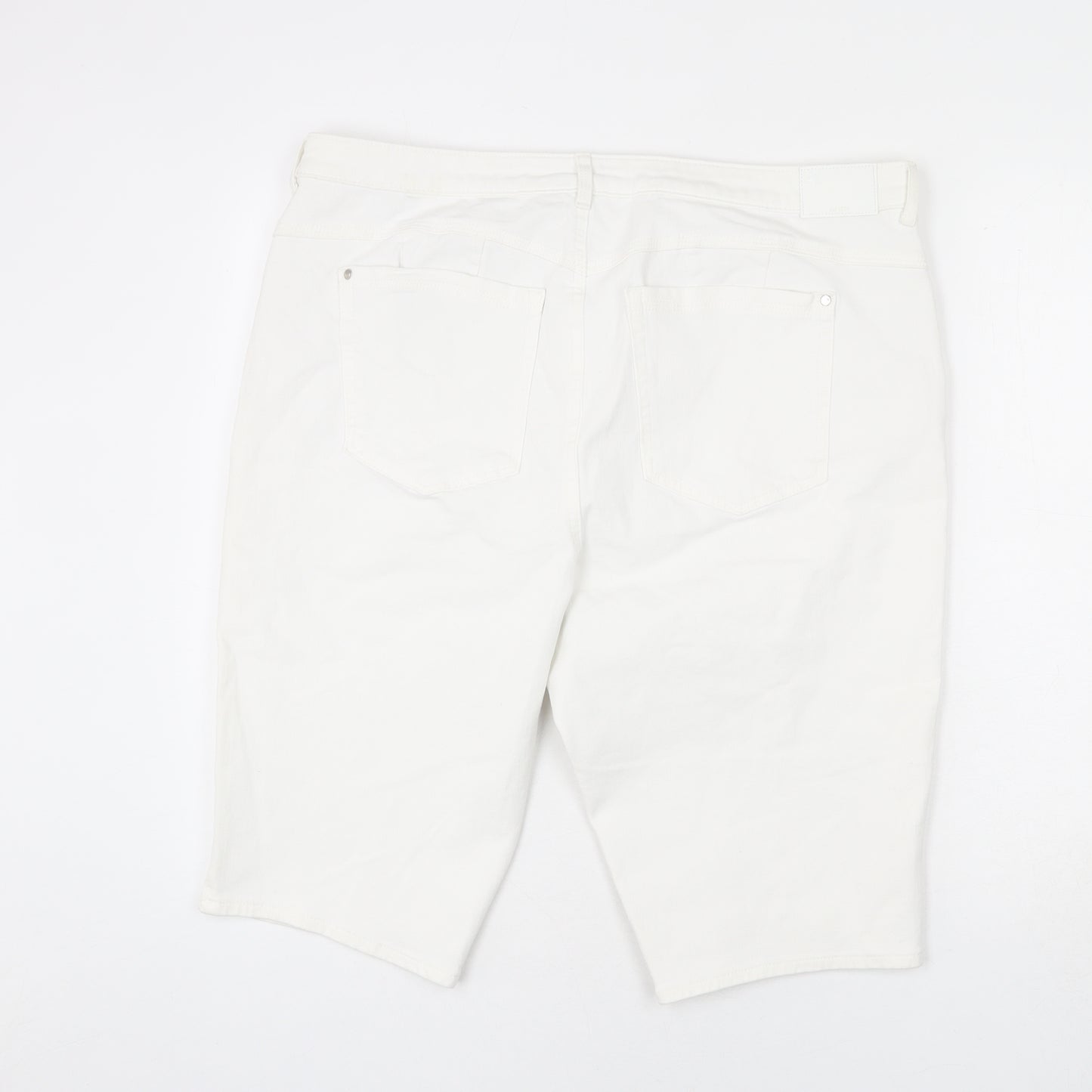 Marks and Spencer Womens White Cotton Bermuda Shorts Size 20 L14 in Regular Zip