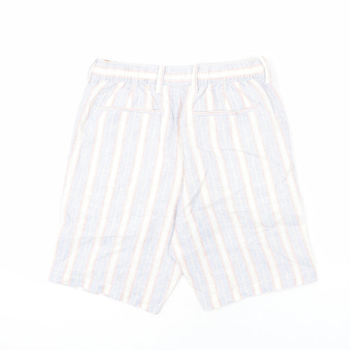 Marks and Spencer Mens Multicoloured Striped Linen Bermuda Shorts Size 30 in L9 in Regular Zip