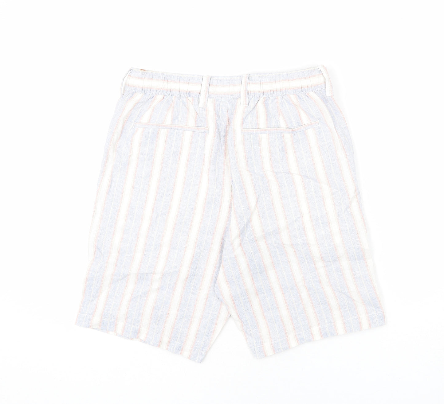 Marks and Spencer Mens Multicoloured Striped Linen Bermuda Shorts Size 30 in L9 in Regular Zip