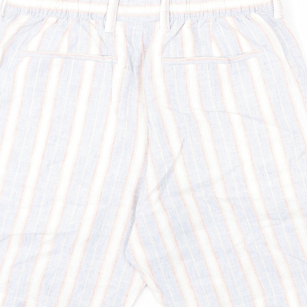 Marks and Spencer Mens Multicoloured Striped Linen Bermuda Shorts Size 30 in L9 in Regular Zip