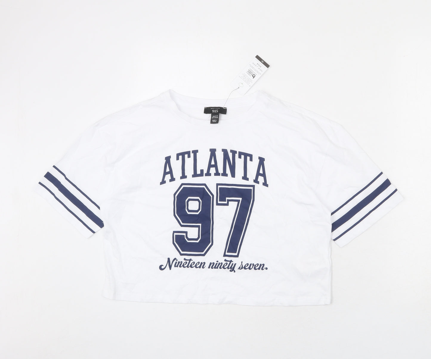 New Look Girls White 100% Cotton Cropped T-Shirt Size 14-15 Years Round Neck Pullover - Atalanta 1997