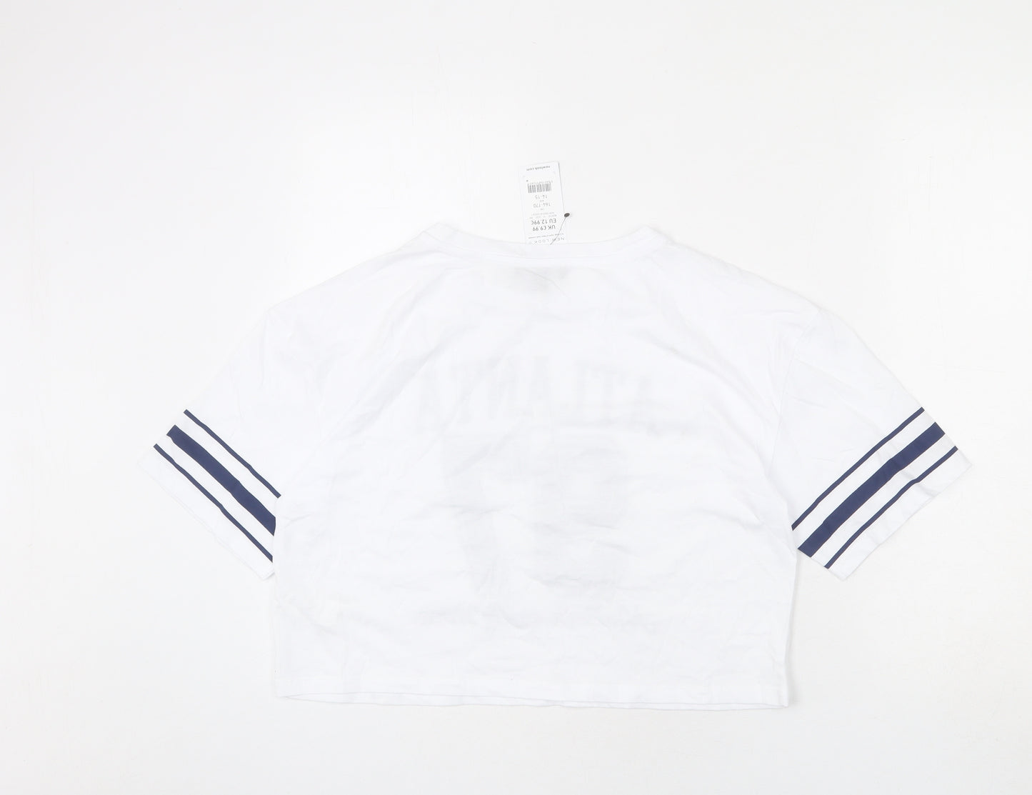 New Look Girls White 100% Cotton Cropped T-Shirt Size 14-15 Years Round Neck Pullover - Atalanta 1997