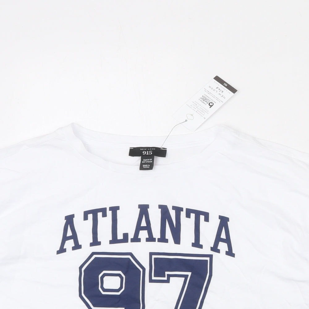 New Look Girls White 100% Cotton Cropped T-Shirt Size 14-15 Years Round Neck Pullover - Atalanta 1997