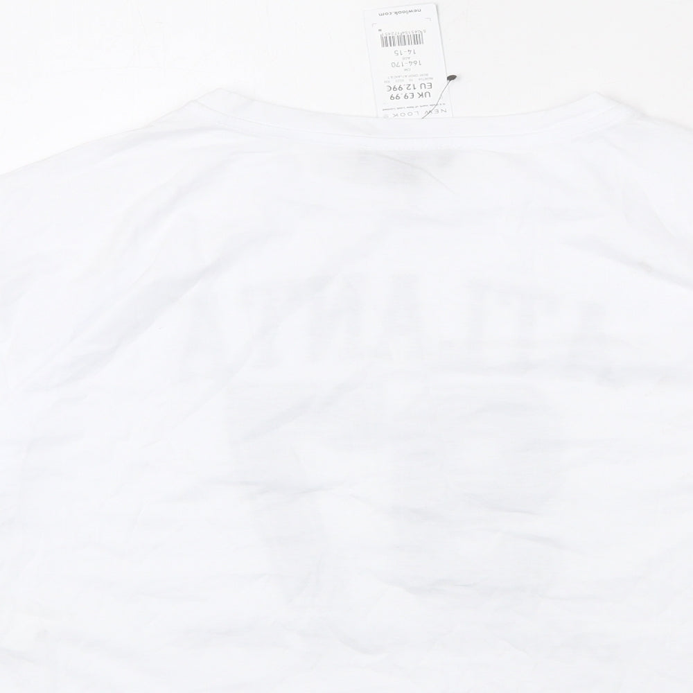 New Look Girls White 100% Cotton Cropped T-Shirt Size 14-15 Years Round Neck Pullover - Atalanta 1997