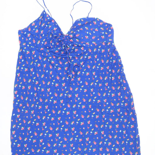 Ghost Womens Blue Floral Viscose Slip Dress Size 24 V-Neck Pullover
