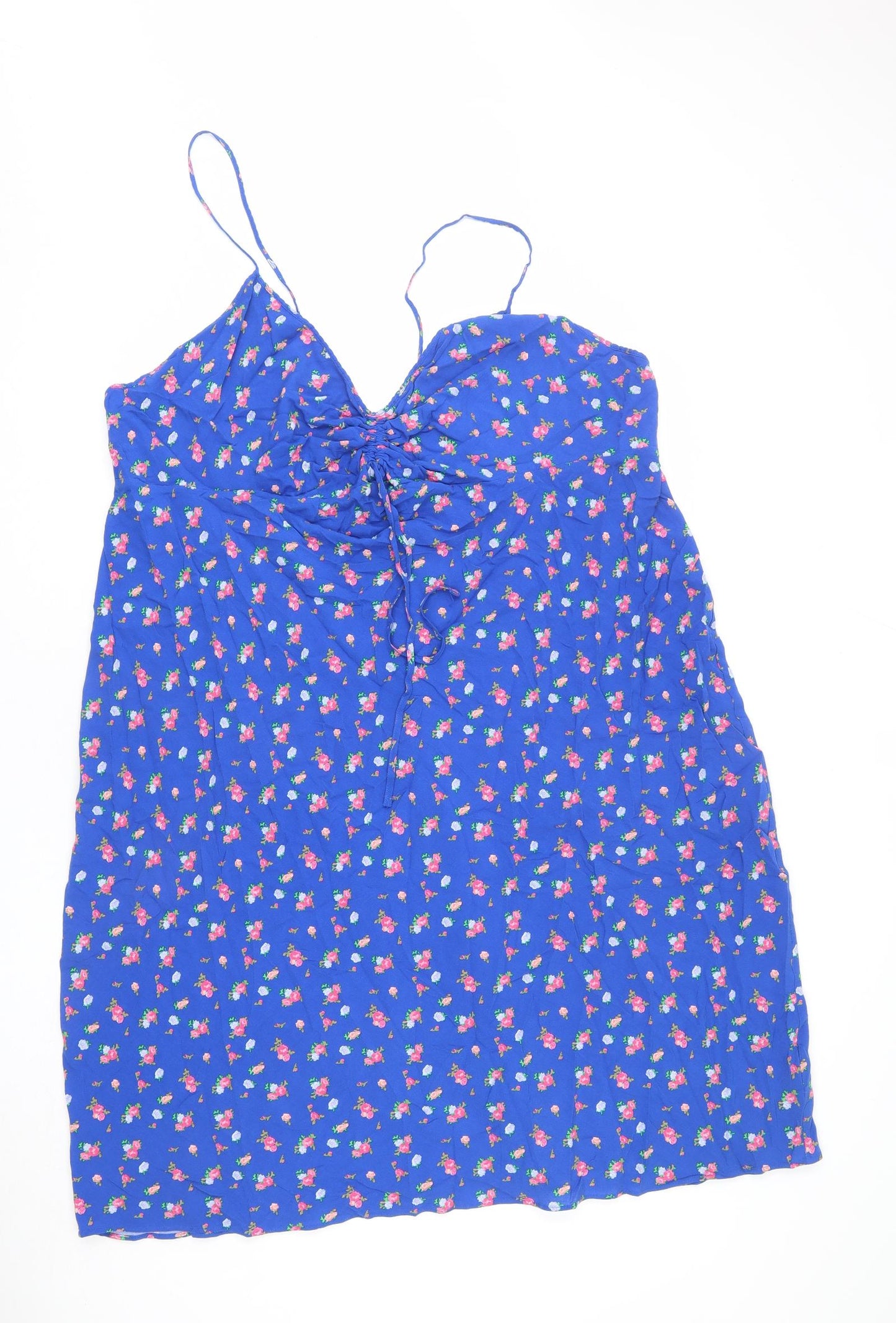 Ghost Womens Blue Floral Viscose Slip Dress Size 24 V-Neck Pullover